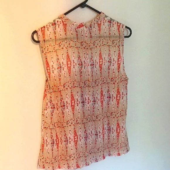 Tulle Cream and Pink Sleeveless Blouse, L - Picture 5 of 6